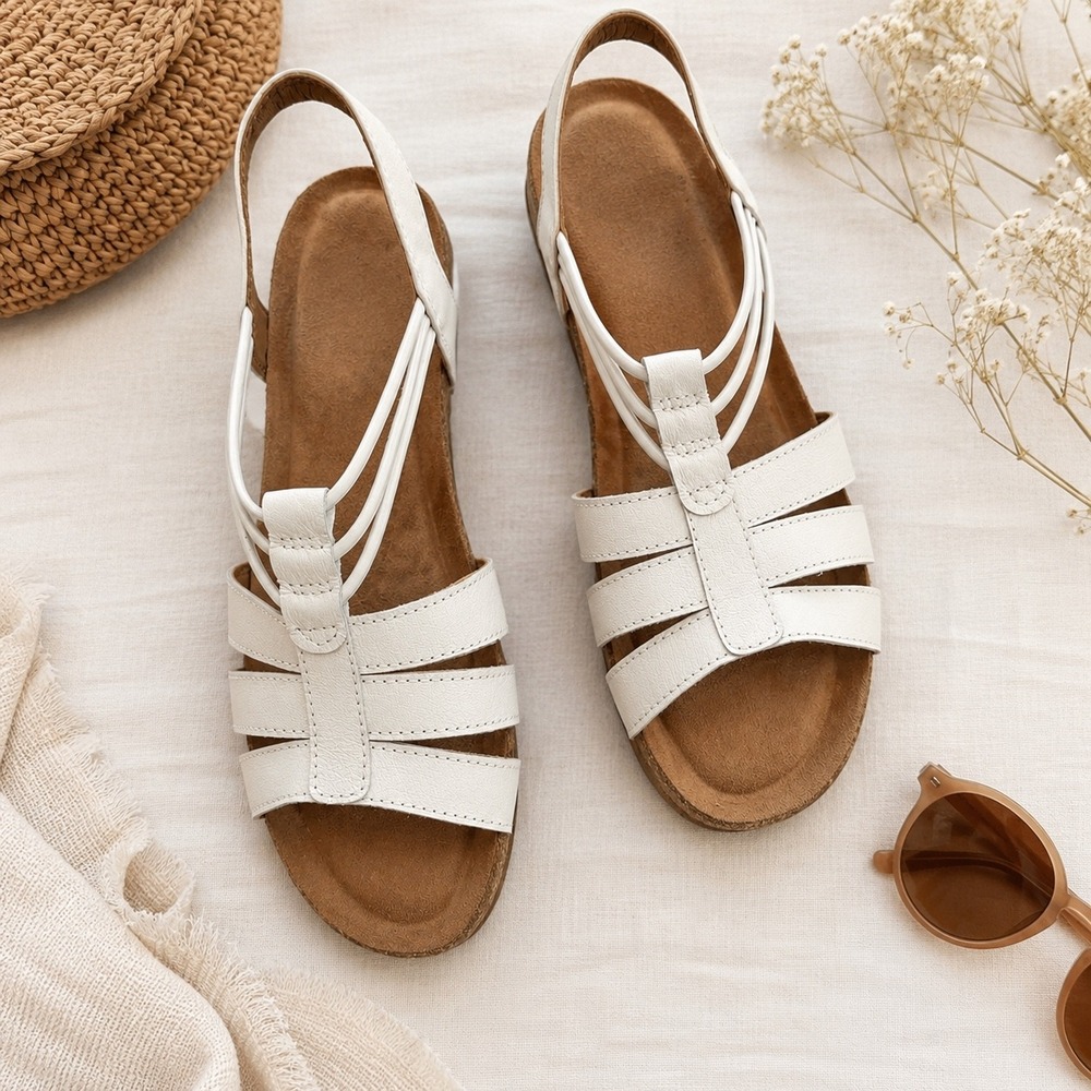 Earth Origins Laney Sandals Women 7.5 White Leather Slingback Comfort Casual